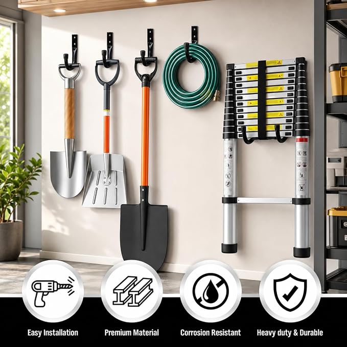 24-piece Heavy Duty Garage Storage Hooks, Bike Hooks for Garage Wall, Utility Garage Hooks, Wall Mount J Hook for Hanging, Large Metal Storage Organizer Tool, Extension Cord Hanger