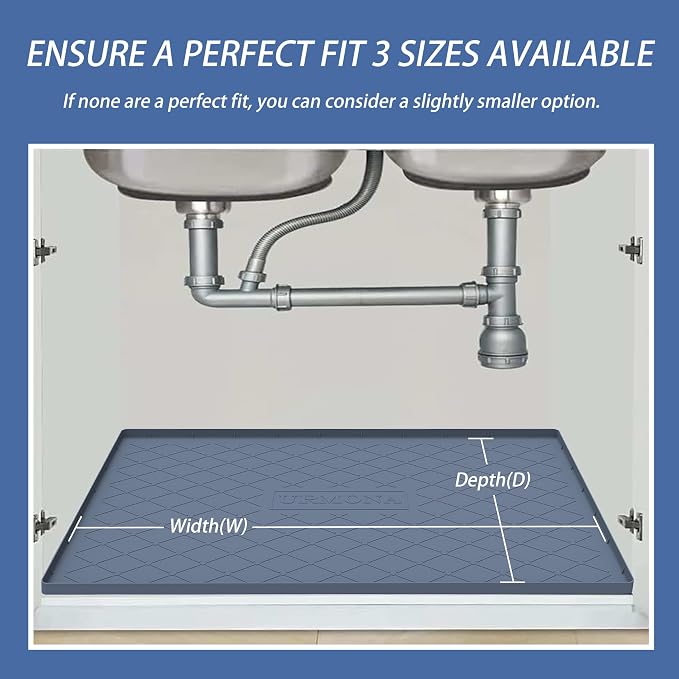 URMONA 31" x 22" Waterproof Silicone Mat in Multiple Sizes & Colors, Under Sink Mat for Kitchen & Bathroom, Pet Food Pad for Dogs & Cats, Kitchen Cabinet Liner, Multi-Purpose for Storage(Black)