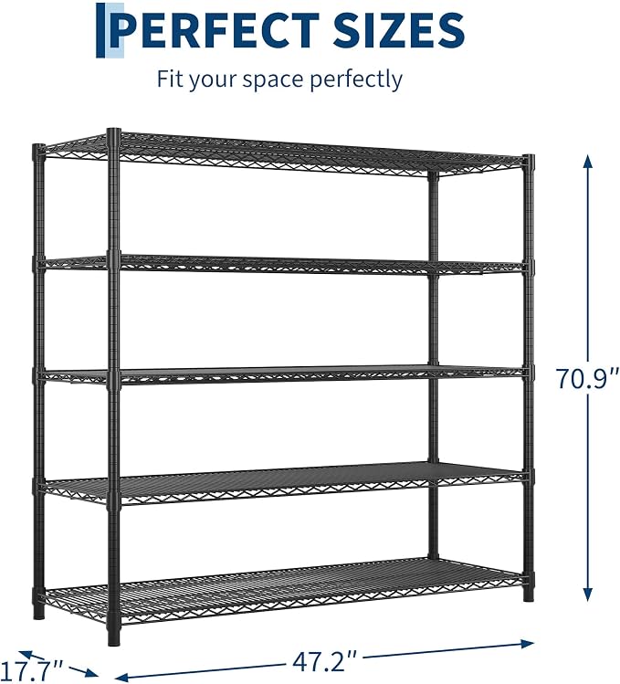 Garvee 5-Tier Wire Shelving 3200LBS Heavy Duty Storage Shelves Garage Rack |
