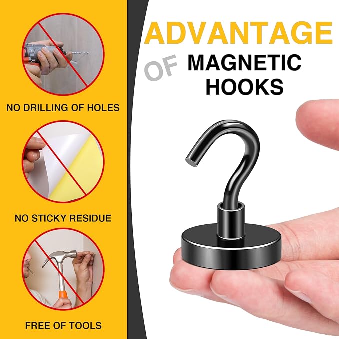 DIYMAG Magnetic Hooks 20pcs 120lbs Cruise Essentials 2026 Magnet Hook Black | Neodymium Heavy Duty Strong Magnets Hanging Ship Cabins Refrigerator Fridge Classroom Beach Vacation Kitchen Grills Home Tool