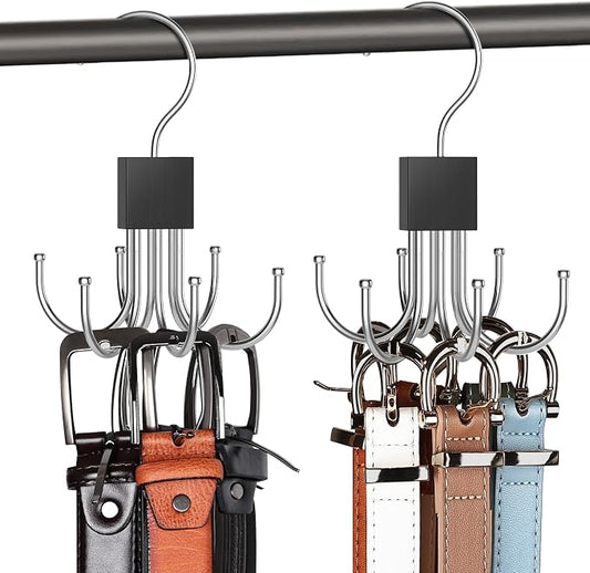 Belt Hanger, 2PCS Belt Organizer for Closet 360° Rotatable | Max 48 Belt Storage Rack Space Saving Closet Organizers and Storage for Belt, Bra, Tank Top, Tie, Scarf, Purse