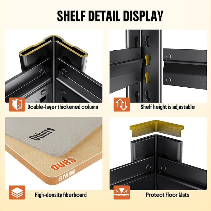 71.2''H Storage Shelves, 2000lbs Garage Shelving,Adjustable Heavy Duty Shelving Unit,5T Tall Garage Shelves，Wood Metal Standing Shelf Units,Utility Rack for Kitchen 3Pack