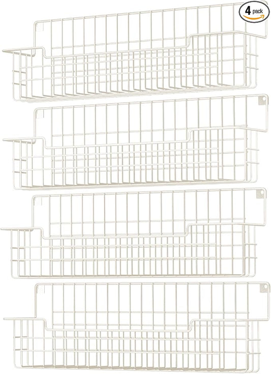 Spice Rack Wall Mount 4 Pack, Metal Wall Mounted Spice Rack Organizer for Cabinet Door & Pantry, Space-Saving Kitchen Spice Rack Shelf, White