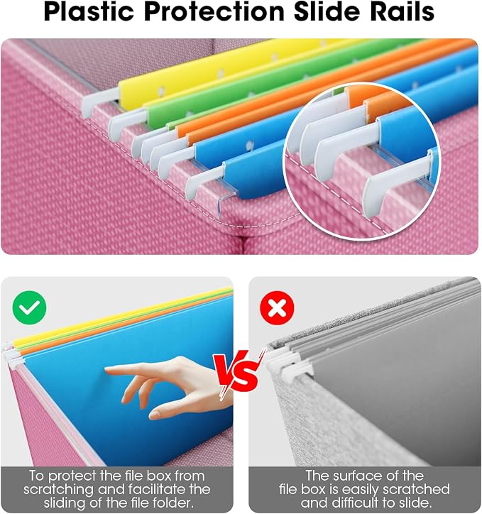 File Organizer Box with Lid, Linen Hanging File Storage Box with Handle, Collapsible Document Filling Box for Letter/Legal Folder, Portable File Box for Office/Decor/Home (1 Pack, Pink)