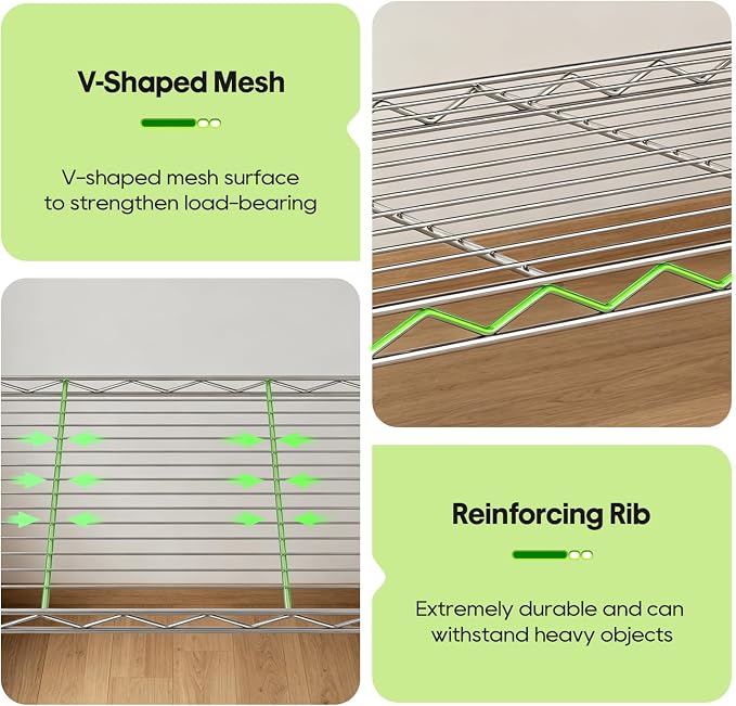 BestOffice | 5-Tier Wire Storage Shelves | 14 x 24 x 60 | Chrome | with Adjustable Racks | Metal Shelf, Holds Upto 500 lbs | No-Tool Assembly | Ideal for Home & Garage Shelving