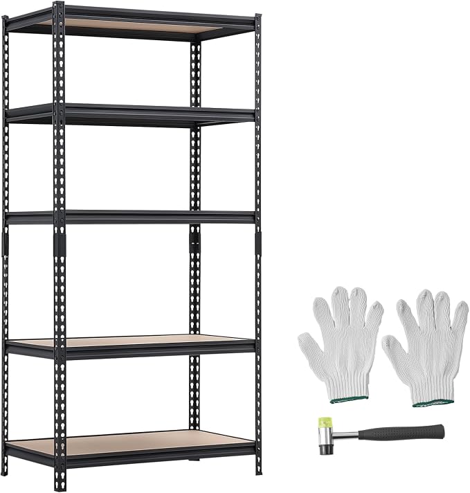VEVOR Storage Shelves, 5-Tier Adjustable, 2000 lbs Capacity, Heavy Duty Garage Storage Shelving Unit, Metal Utility Rack Shelf, for Garage Warehouse Basement Kitchen, 36.34" W x 16.34" D x 71.38" H