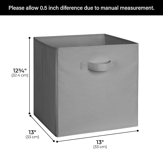 Cupic Cupid 13x13 Storage Cubes, 6 Pack Open Storage Bins with Handles, Storage Cube Organizer for Clothes and Toys, Collapsible Cube Bins for Closet, Shelves, Offices, Gray