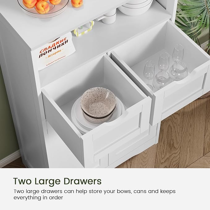 Iwell Bathroom Cabinet with Doors and Drawers, Freestanding Bathroom Storage Cabinet, Adjustable Shelves, for Living Room, Kitchen, Home Office, White