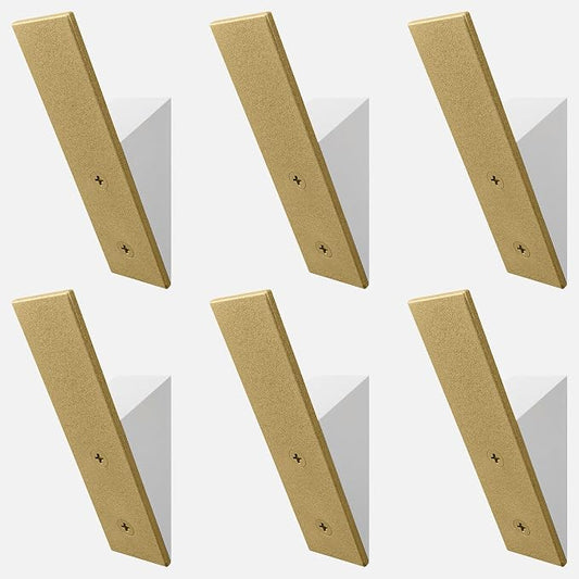 Gold Wall Coat Hooks, High End White Wood & Gold Metal Wall Mounted Clothing Hook, Mid-Century Modern Clothes Hooks, Heavy Duty Wooden Hook for Hanging Coats, Hats, Towels & More, Set of 6