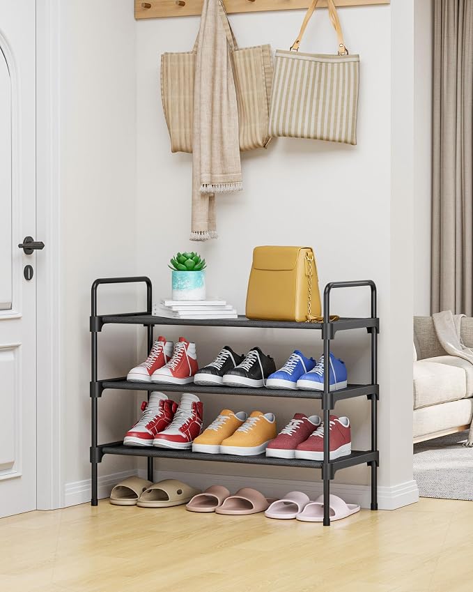 Kitsure Shoe Rack for Closet, Shoe Storage, 27.6" Wide - 3 Tiers, Black | Shoe Organizer for Closet, Entryway, Living Room, Space-Saving Shoe Shelf, Sturdy Zapateras Organizer