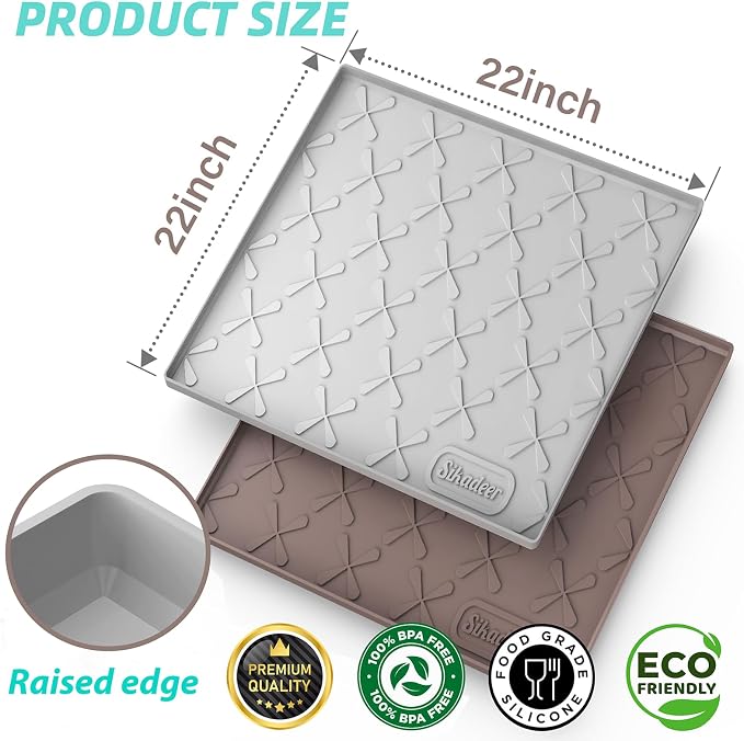 SIKADEER Waterproof Under Sink Mat Food-Grade Kitchen Shelf Liner 22" x 22" | Thick Raised Edge Cabinet Protector, BPA Free Kitchen Organizer and Storage, Non-Slip Dog & Cat Mat, Silicone Drying Mat