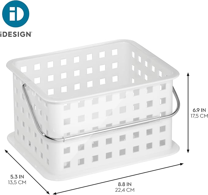 iDesign Portable Shower Caddy Basket with Handle, White | For College Dorm or Bathroom, Made in USA