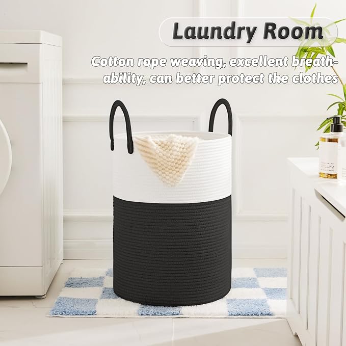 Artfeel Laundry Basket,Woven Cotton Rope Laundry Hamper,100L for Decorative Storage of Dirty Clothes,Toys and Blankets in Bathroom,Baby Room and Living Room