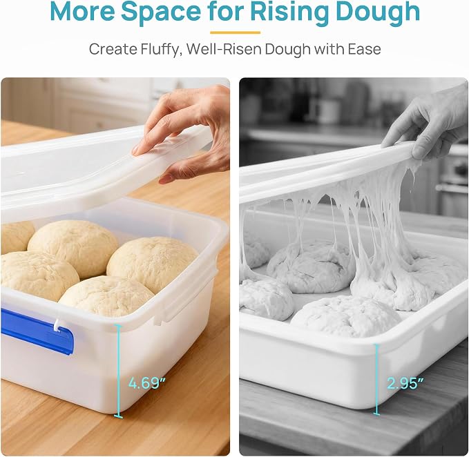 Vtopmart 2 Pcs Pizza Dough Proofing Box with Lids and Latches for 4-6 Balls | BPA Free Food Grade Container, Airtight Snap-on Lids, Stackable & Durable, Versatile Storage for Cookie Buns, Dishwasher-safe