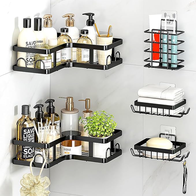 Shower Caddy Adhesive Replacement Hooks, Strong Waterproof Strips, No Drilling for Bathroom Shelves, Kitchen Racks, and Soap Holders (Transparent-14 Pack 1Hook)