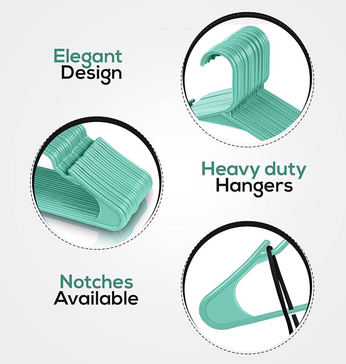 Utopia Home Plastic Hangers 100 Pack - Perfect Space Saving Clothes Hanger - Durable and Strong - Perfect Closet Organizers with Shoulder Grooves (Aqua)