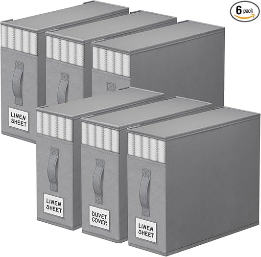 StorageTastic Bed Sheet Closet Organizers and Storage Under Bed Storage | Foldable Storage Containers with Window and Label,Storage and Organization for Bedding Sheets,Duvet Covers,Blankets,6 Pack