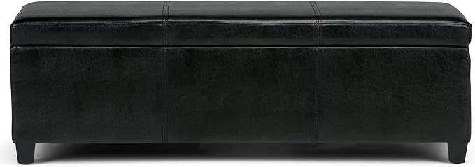 SIMPLIHOME Avalon Storage Ottoman Bench - 48" Wide x 16" High Upholstered Vegan Leather Rectangular Lift-Top Ottoman in Midnight Black, Contemporary Bench for Living Room with High-Density Foam