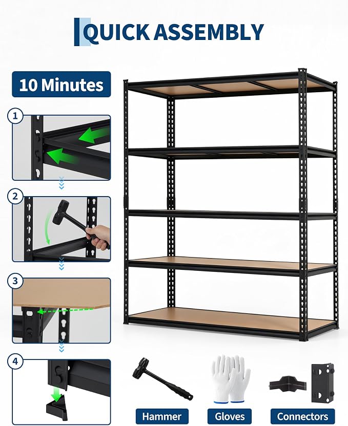 Garvee 3-Tier Storage Shelving Unit, 48" W x 24" D x 36" H, 1500 lbs Load | Carbon Steel Utility Shelves, Adjustable Metal Freestanding Garage Shelf for Pantry, Basement, Warehouse, Heavy Duty