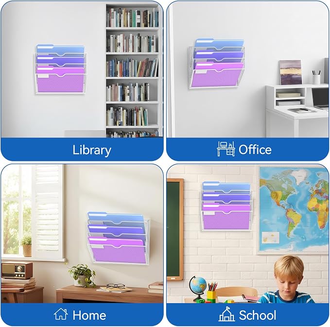 3-Tier Wall File Organizer, Hanging File Organizer, White | Wall-mounted mail storage holds papers, folders, files, clipboards and magazines, assembly required for office or home use.