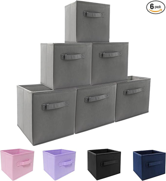 storage bins collapsible storage bins,cube storage organizer (Pack of 6) 9*7.5*7.5inch,For home and office Collapsible Closet Shelf Organizers, Drawer Organizers (Grey)