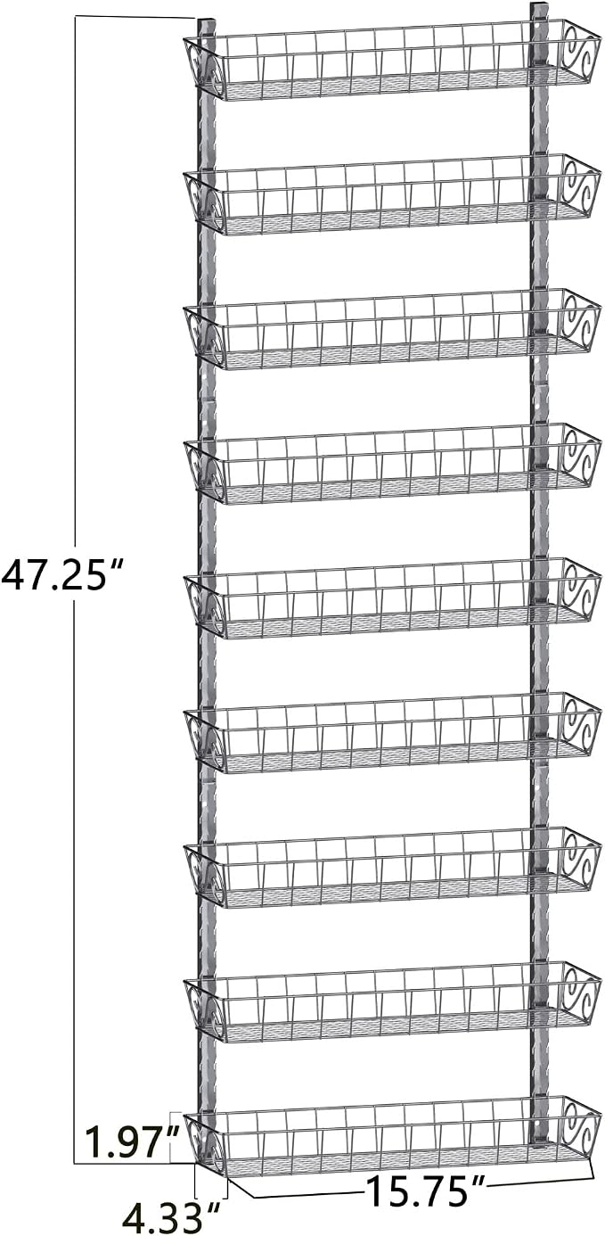 SWOMMOLY Wall Mount Spice Rack Organizer, 9-Tier Adjustable Dual-Use Shelf | Hanging Spice Rack Organizer, Kitchen Pantry Cabinet Storage Holder for Spices, Mason Jars, Bottles & Cans, Silver