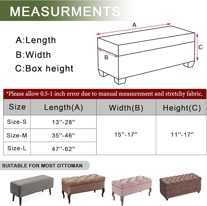 FUANGUI Ottoman Cover Slipcovers Rectangular Folding Stretch | Storage Bench Footrest Sofa Stool Covers Footstool Protector with Elastic Bottom, Removable Washable,Large