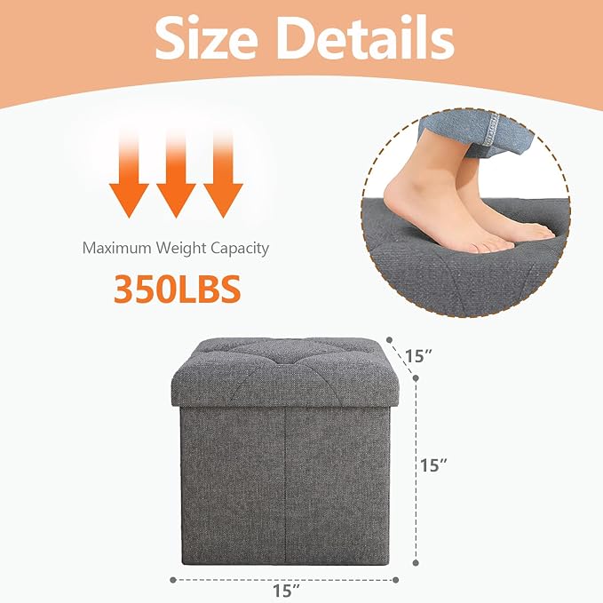 Storage Ottoman Footrest Stool Small Ottoman with Storage,35 Inches Foldable Ottomans Foot Rest Footstool Bench Ottoman with Storage Bench for Living Room Bedroom Dark Grey（15Wx15Dx15H