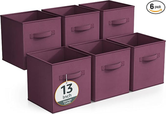 Sorbus Fabric Storage Cubes - 6 Foldable Storage Bins for Organizing Pantry, Cubbies, Toy Box - Clothes Storage & Closet Organizer - 13 Inch Collapsible Cube Baskets for Shelves with Handle