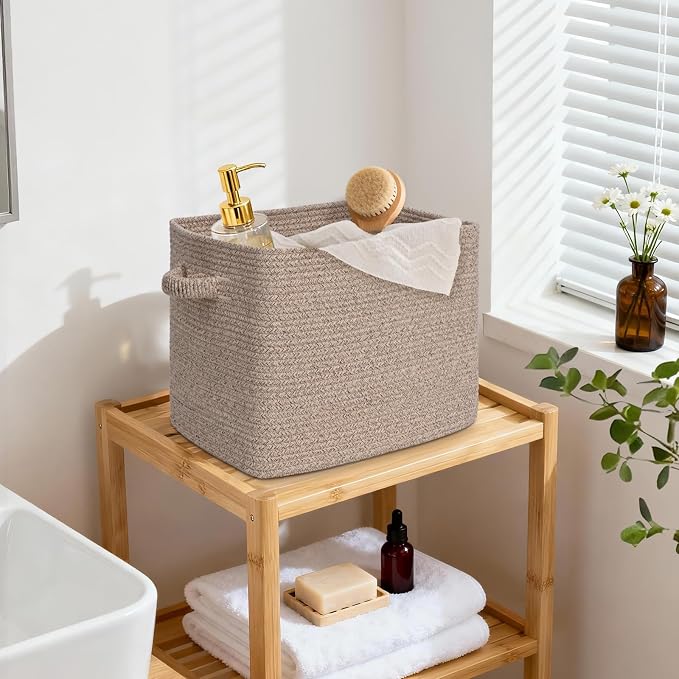 15×13 Inch Storage Cubes, 3 Pack Cube Storage Bins for Organizing, Cotton Rope Woven Baskets for Shelves, Bathroom, Kids Room, Closets, Baby Nursery