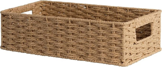 StorageWorks Toilet Paper Storage Baskets for Bathroom Decor, Light Brown | Paper Rope Toilet Top Basket with Built-in Handles, Rectangle Toilets Storage Basket for Tank Topper, 1 Pack