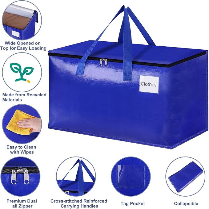StorageRight Moving Bags-Heavy Duty Moving Boxes, Storage Totes with Zipper, Reinforced Handles and Tag Pocket-Collapsible Moving Supplies for moving, Storage and Travel 93L(Four Colors-10 Pack)