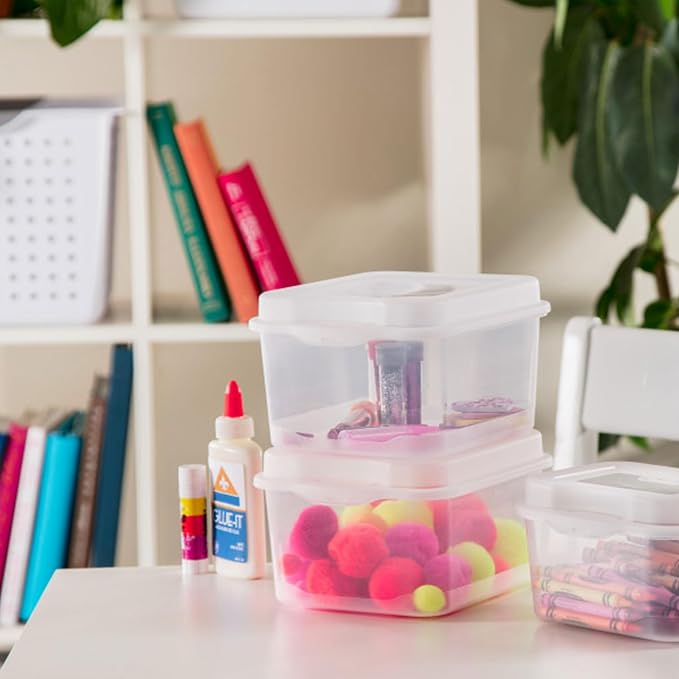 Sterilite Square Small FlipTop, Clear Plastic Storage Box, 48-Pack | Bin with Hinged Lid, Stackable Multipurpose Organizer for Art & Craft Supplies, Accessories, Photos & CDs, Home or Office Use