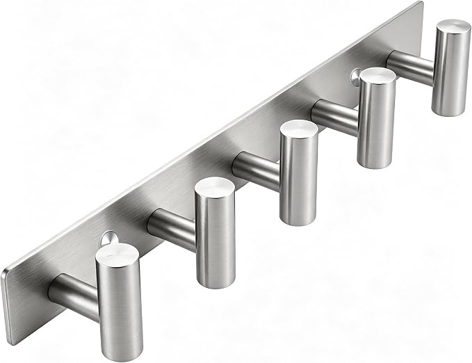 Brushed Nickel Coat Rack Wall Mount - 5 Hooks, Heavy Duty Stainless Steel Wall Hooks for Towels, Coats, Robes, Bags, Hats, Keys, Wall Coat Hanger for Bathroom, Entryway, Kitchen, Hotel, Bedroom,Office