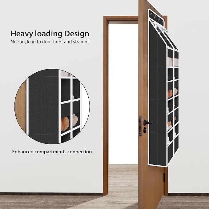Univivi Upgraded Over the Door Organizer for Baby Nursery, Black, 5-Shelf | Fabric Door Organizer with Clear Window Deep Pockets, Over Door Hanging Organizer for Baby Essential, Bedroom, and Dorm