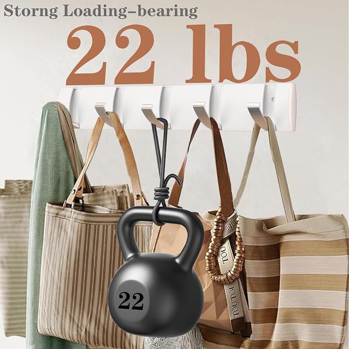 Folding Coat Hooks, Wall Mounted Coat Rack with 5 Retractable Hooks, Heavy Duty Towel Rack for Bathroom Wall Hook for Hanging Clothes, Stainless Steel Coat Hanger for Entryway(White/Sliver)
