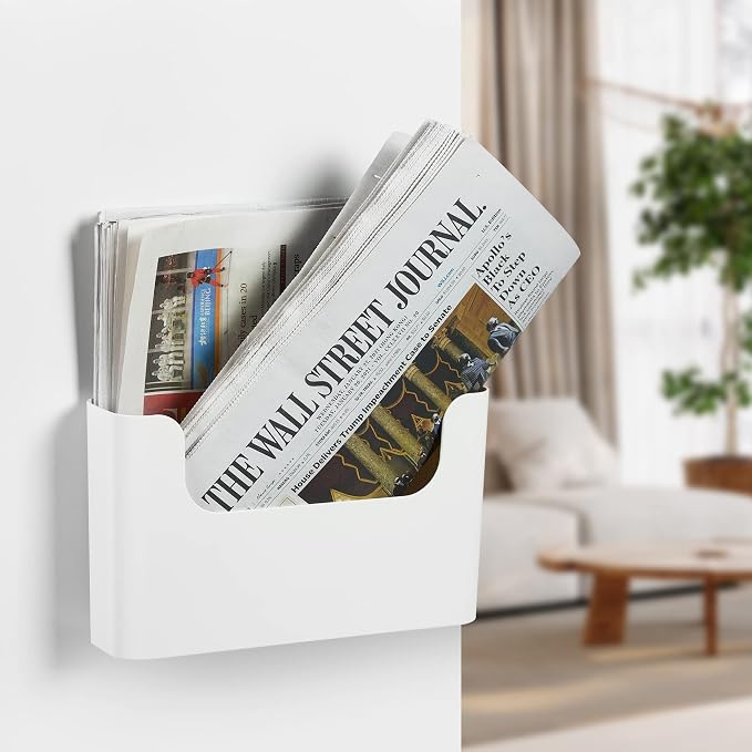YOHOM No Drilling File Holder Wall Mails Magazines Organizer Adhesive Door Mount, Single Pocket(WHITE, 1 PCS)