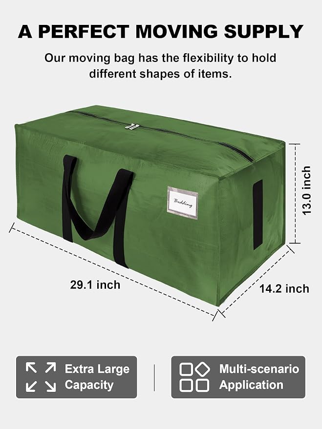 HOMESURE Supports 200lbs Heavy Duty Moving Bags - Strong Zipper & Wrap-Around Handles - Water-Resistant Storage Totes, Durable Alternative to Moving Boxes - 12 Pack - Olive Green