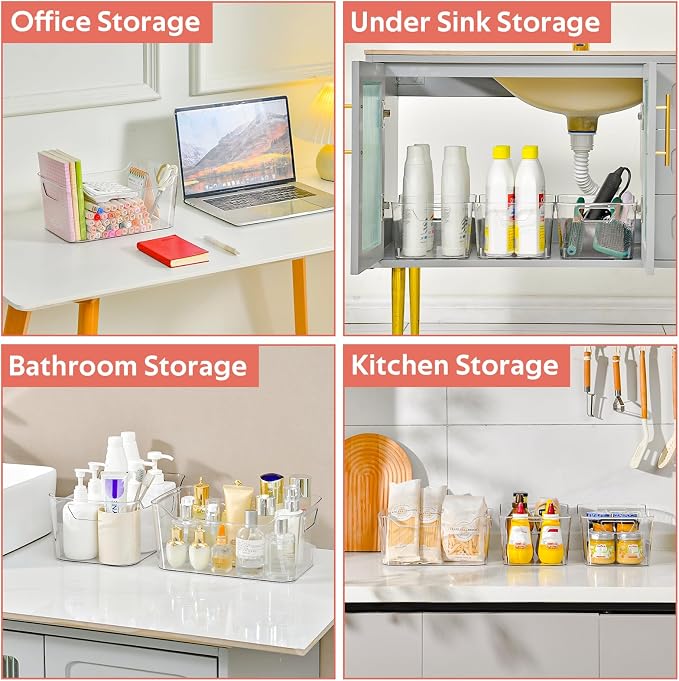 Clear Plastic Storage Bins - 12 Pack Pantry Organizers and Storage, Clear Pantry Organizer Bins, X-Large Plastic Containers with Handle for Kitchen,Freezer,Cabinet,Closet,Bathroom Under Sink