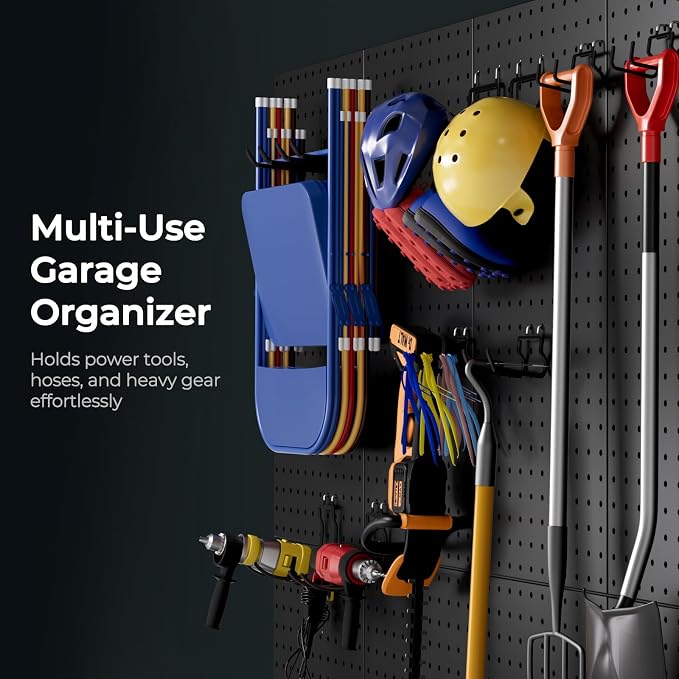 INCLY 10 Pack 1/4" Pegboard Drill Holder Tool Utility Hooks | Heavy Duty Pegboard Hooks, Peg Board Tool Hangers, for Power Tools, Drill, Hammer, Cords, Hoses, Shovels, Garage Storage