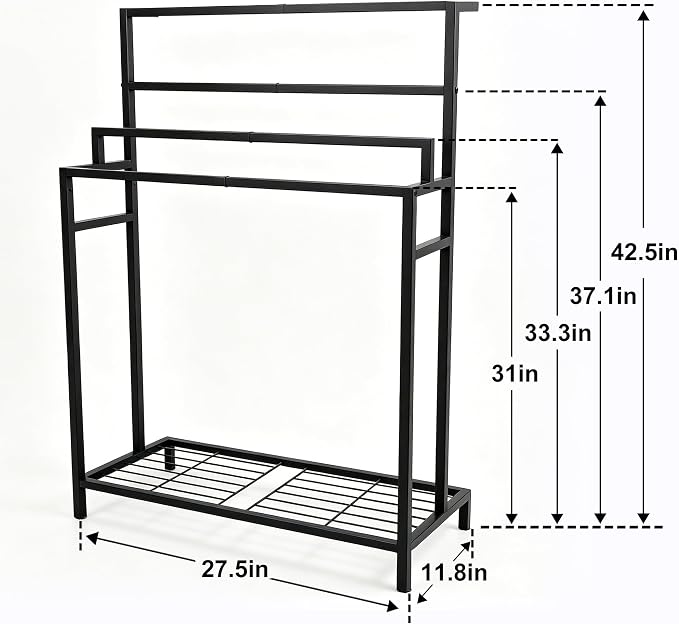 Standing Towel Rack with Shelf, 4-Tier Freestanding Towel Rack with Extra Storage Space, Stable Base Bath Blanket Holder for Bathroom, Laundry Room – Holds Towels, Blankets, Scarves, Matte Black
