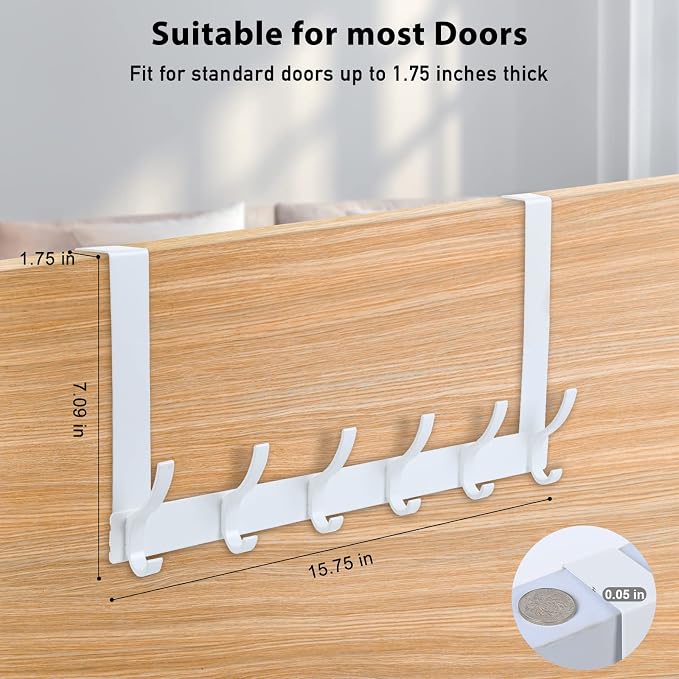 Optish Over The Door Hooks, Door Hanger Hooks for Hanging, Over The Doors Towel Racks for Bathroom with 12 Coat Hook, Coat Rack Bathroom Accessories（2 Pack, White）