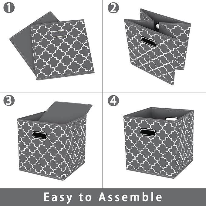 Fabric storage bins Cubes, Fabric Cube Organizer with Handle, Foldable Cube Bins for Cloth or Accessary Storage, 11x11x11, Set of 3, (Gray Light)