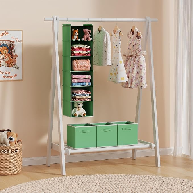 MAX Houser Fabric Cloth Storage Bins,Foldable Storage Cubes Organizer Baskets with Dual Handles for Home Bedroom Storage,Set of 6(Green)