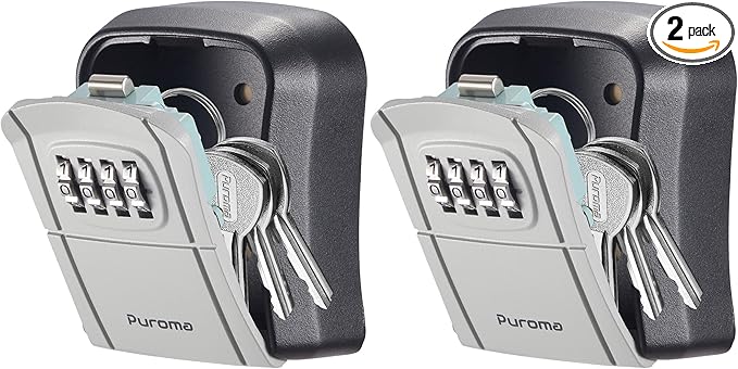 Puroma 2 Key Lock Box Combo Wall-Mounted Storage Safe Lockbox Home Office | Outside, Portable, Wall Mount, Resettable, Combination, Weatherproof, High-capacity, Hold 5 Keys, Contractor Guest Realtor
