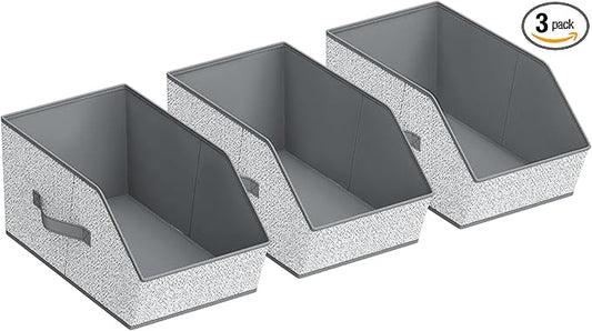 Homsorout Large Closet Storage Cubes - Closet Storage Bins with Dual Handles for Clothes, Towels, Toys, Shelf Organizer Bins for Bedroom, Nursery, Shelves, Small Spaces, Ant Light Gray, 3 Pack
