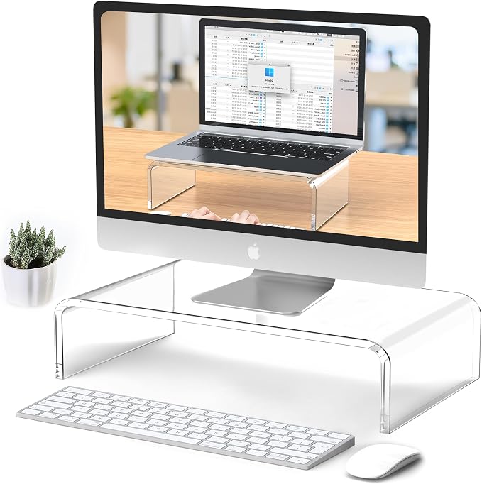 Acrylic Monitor Stand Riser Clear Laptop Stand Riser L12.5 xW7.5 xH4 | Computer & Laptop Stand for Desk, Compatible with All Notebooks and Monitor, Decoration for Office & Home Transparent