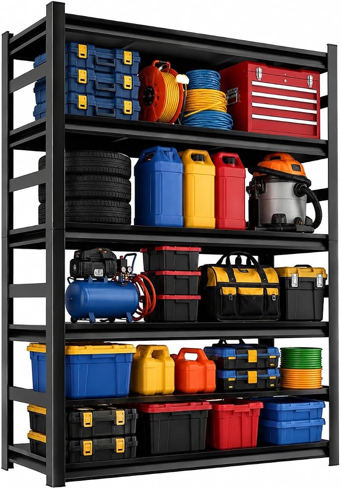 Garage Shelving, Heavy Duty Adjustable Boltless Metal Storage Shelves | 2400 LBS metal shelving with Adjustable Industrial Steel Rack for garage, basement, pantry, kitchen and warehouse storage