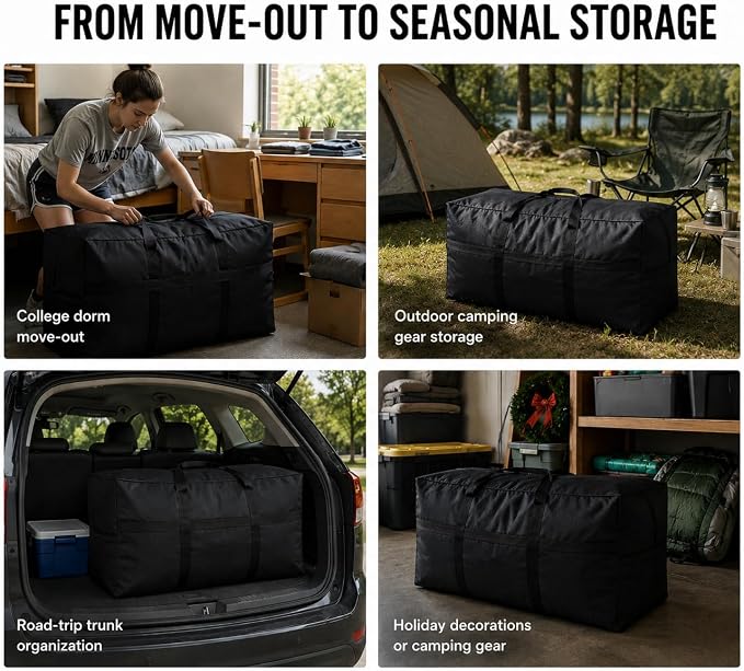 YiKitHom Extra Large Storage Canvas Duffle Bag with Zippers and Handles, Big Foldable Duffle Bag for Travel