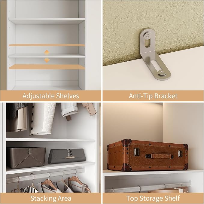 VOWNER 25'' Closet Organizer System with 5 Adjustable Shelves | Modular Closet Open Shelving 15" Deep Wooden Closet Systems Tower Storage Shelves Units Freestanding Wardrobe Shelves